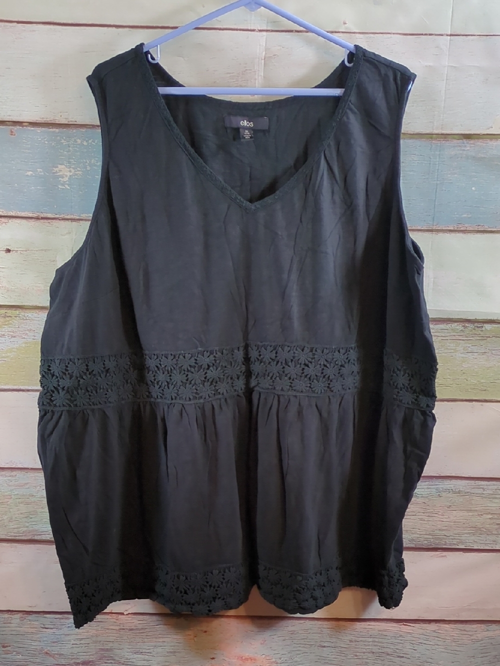 ellos Black Sleeveless V-Neck Tank with Crochet Details